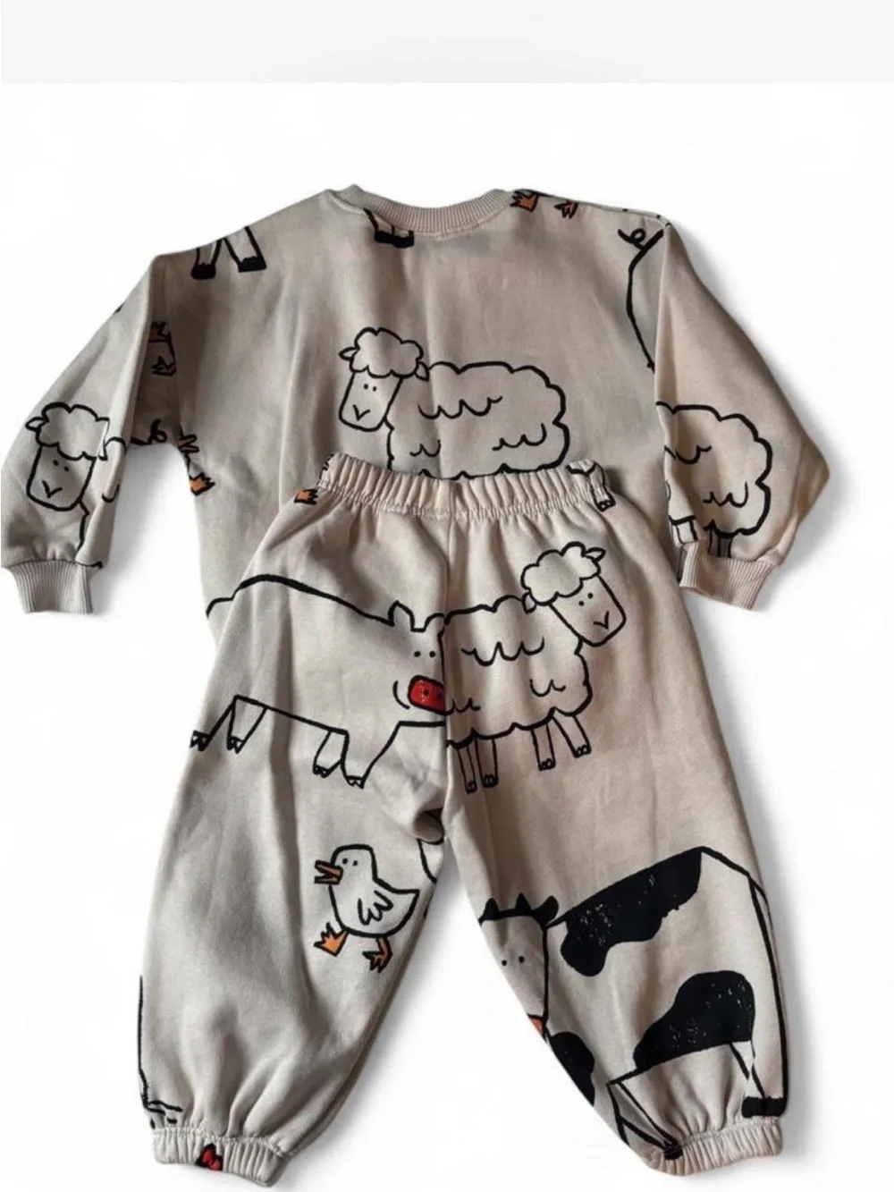 Zara Beige Farm Animal Print Pajama Set 2T